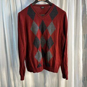 Apt 9 Sweater Mens XL Burgundy Gray Merino Wool Acrylic Blend V-Neck  Pullover